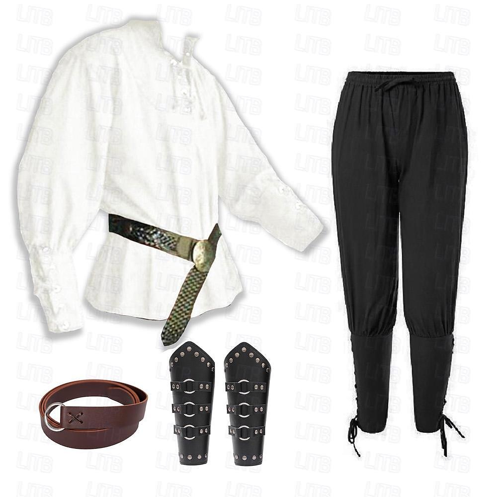 Punk și gotic Medieval Renascentist Bluză / Cămașă Costum Cosplay Curea în Talie Războinic Cavaler Viching Cordon Mată Bărbați Celtic Pirat Halloween Mascaradă Performanță Scenă Târgul Renașterii 2025 - zł152.99 –P5