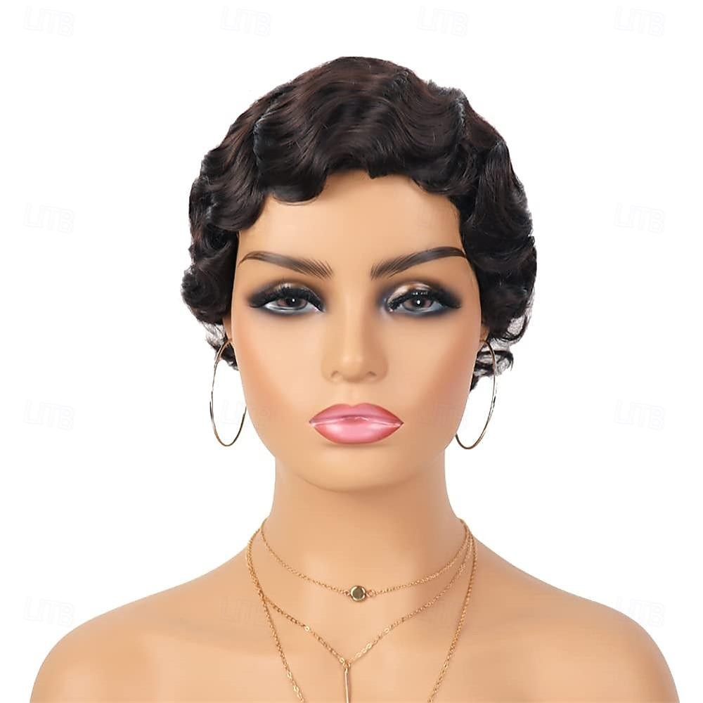 Parrucca a Onde Parrucca Corto Capelli Sintetici Ricci per Donne di Colore Nero Parrucca Lady Nuna Costume Cosplay Anni 1920 Festa di Carnevale Uso Quotidiano Parrucche di Halloween del 2026 a $22.99 –P4