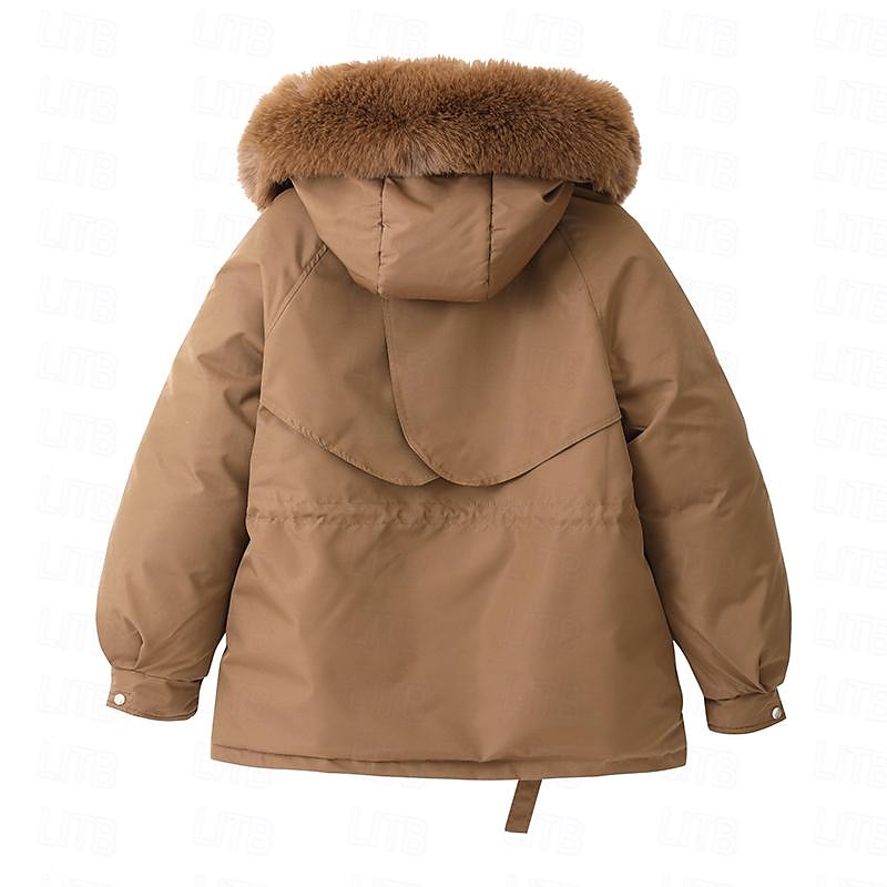 Women's Puffer Jacket Winter Fleece Parka with Collar Drawstring Zipper Coat Windproof Warm Hoodie Jacket with Pockets Fashion Street Outerwear Brown Black Khaki 2024 - $52.99 –P2