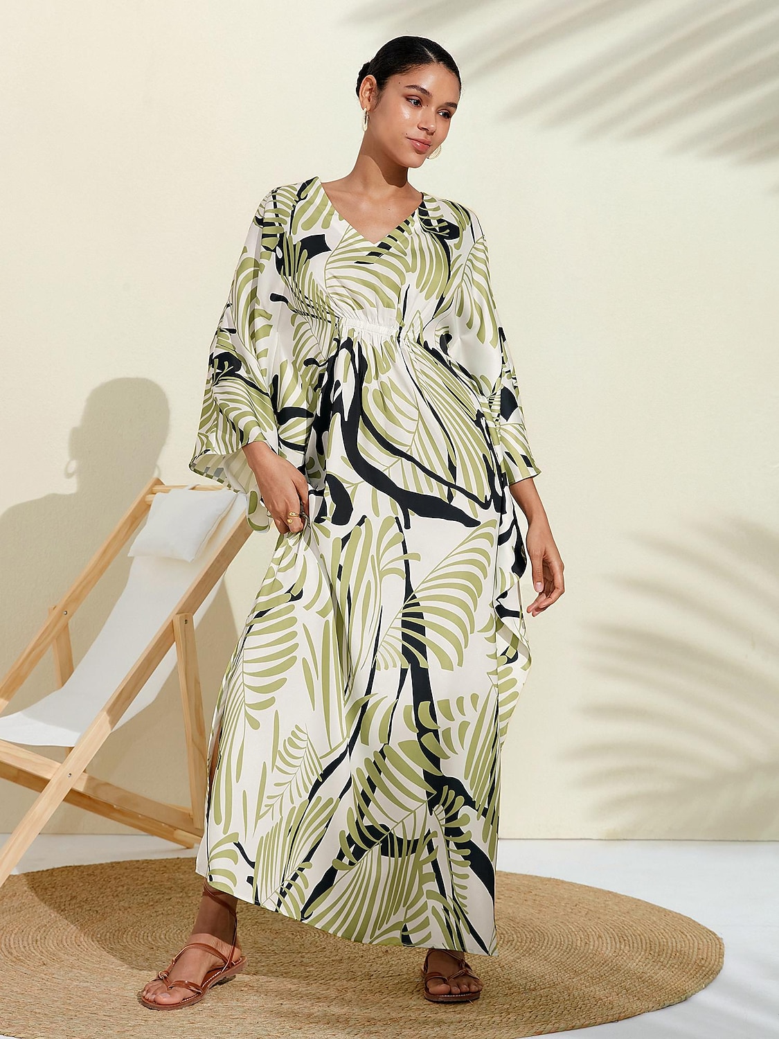 Satin Floral V Neck Maxi Dress Kaftan Dress 2024 - $48.99 –P4