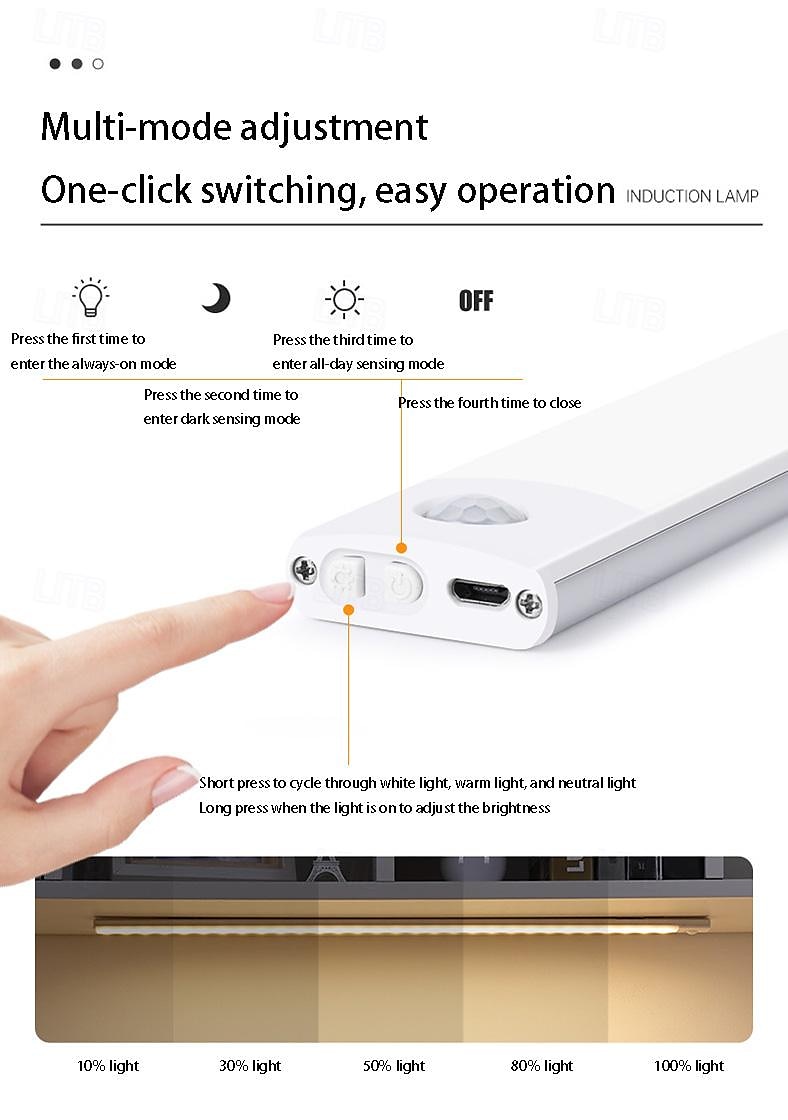 ultracienki inteligentny pasek świetlny led z czujnikiem ruchu, magnetyczny ładowalny pasek świetlny indukcyjny do szafek, samoprzylepny do szafek, szafek na wino, garderoby 2025 - $14.49 –P1