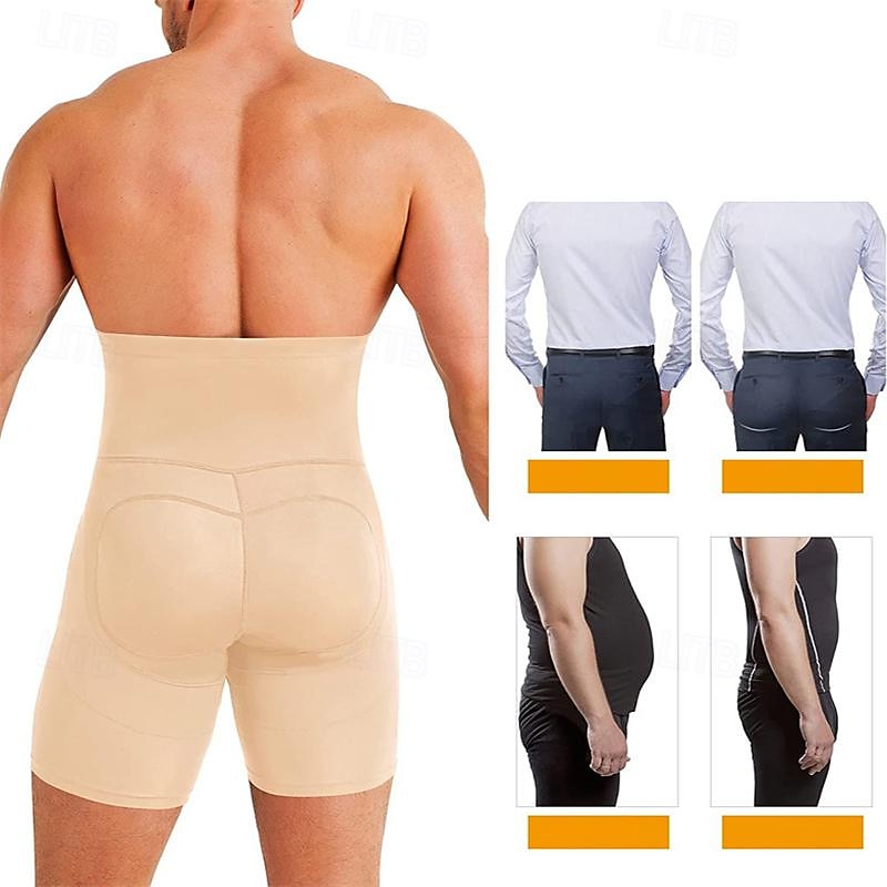 Men's Shapewear Going out Weekend Soft Tummy Control Hip Lift Up Body Sculpting Plain Short Gymnatics Casual Activewear Black Khaki 2025 - $21.99 –P5