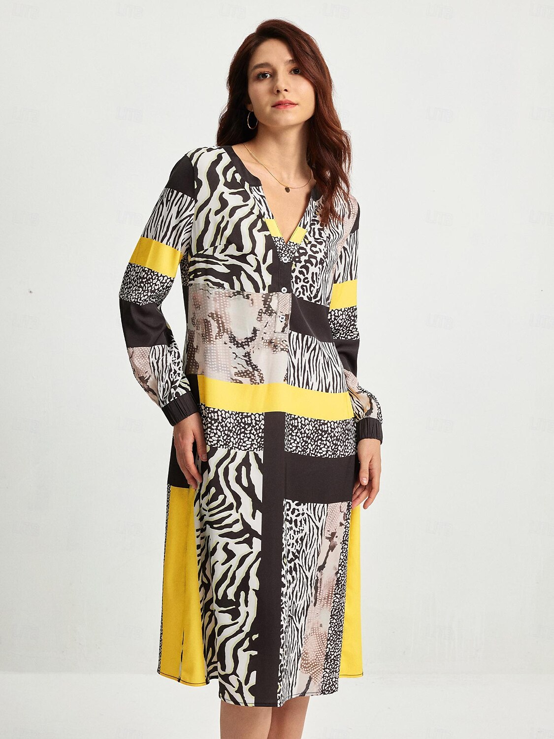Satin Casual Leopard Print V Neck Midi Dress 2025 - $57.99 –P6