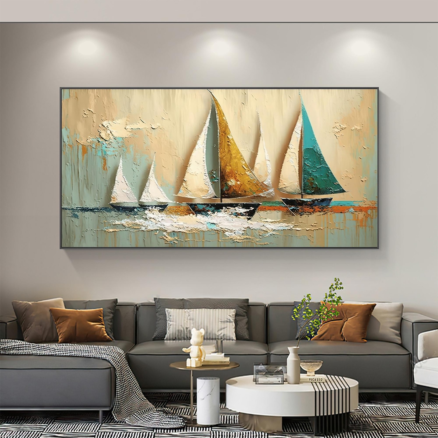 Ручная работа, оригинальная морская картина маслом, парусник на холсте, настенное искусство, декор, абстрактная пейзажная картина для домашнего декора с натянутой рамкой/без внутренней рамы, картина 2025 - $121.99 –P2