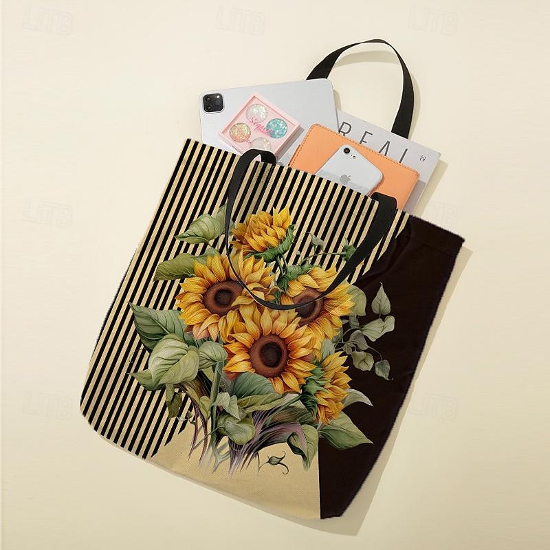 Naisten Nyytti Olkalaukku Kangas kangaskassi Polyesteri Shoppailu Päivittäin Pyhäpäivä Tulosta Suuri tilavuus Taiteltava Kevyt Sunflower-valoefekti Raidoitettu Valkoinen Keltainen Pinkki 2025 - $19.99 –P5