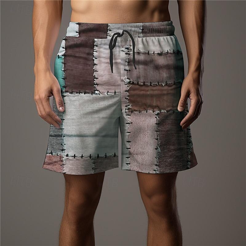 Men's Plaid Color Block Patchwork Swim Shorts Board Shorts Swimming Trunks Mid Waist Vacation Hawaiian Holiday Vacation Holiday Beach Drawstring with Mesh lining Elastic Waist Designer Clothing 2025 - $17.99 –P11