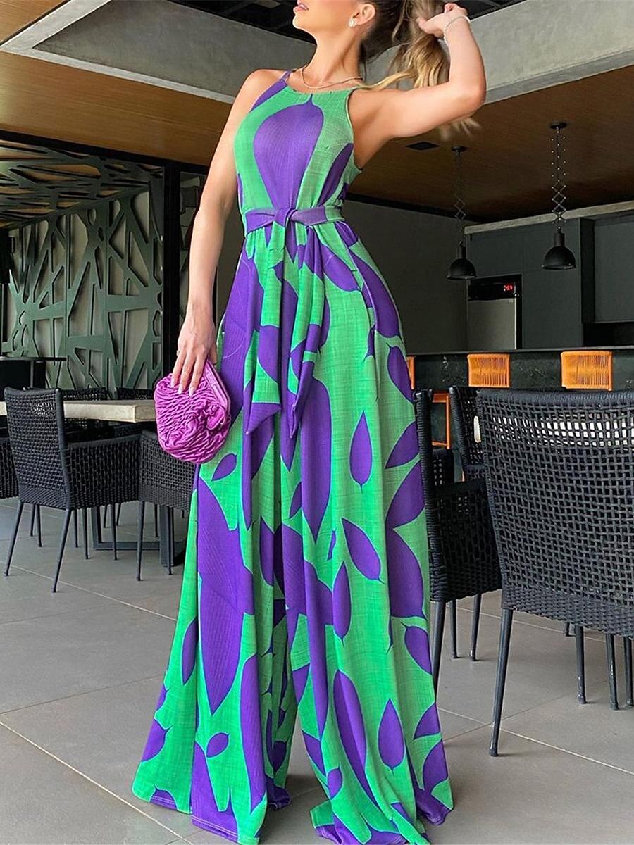 Mulheres Normal Macacão Roupa de rua Floral Sem Manga Halter pescoço Cintura Alta Imprimir Rua Diário Normal Vermelho Verde Verão de 2025 por $31.99 –P1