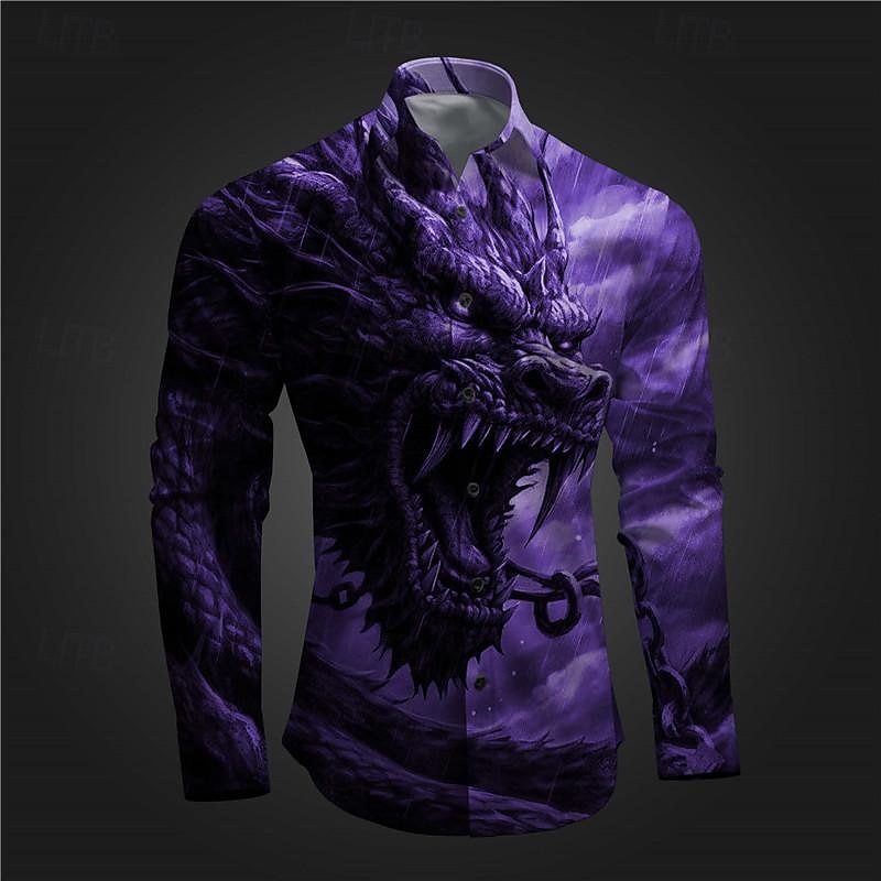 Homme Dragon Chemise Chemise boutonnée manche longue Abstrait Sous-culturel Usage quotidien Sortie Printemps Col rabattu Imprimer Bouton bas Rouge Bleu Bleu Encre Violet Vert de 2025 ? $26.99 –P7