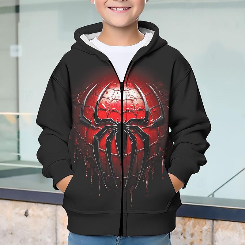 Boys 3D Spider Hoodie Coat Outerwear Long Sleeve Fall Winter Active Streetwear Cool Polyester Kids 3-12 Years Zip Street Daily Regular Fit 2025 - $18.49 –P1