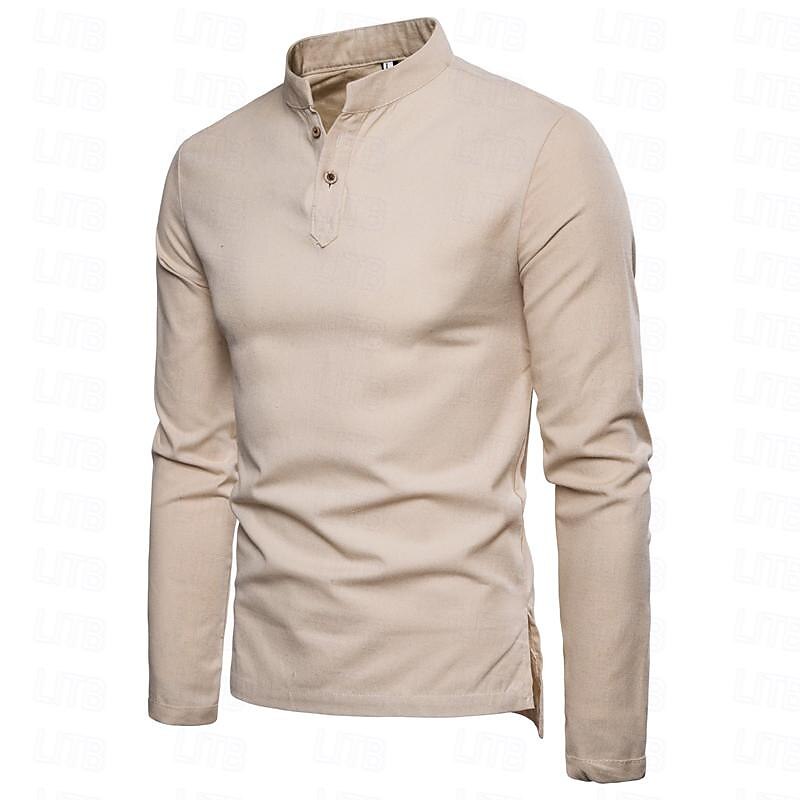 Per uomo Camicia camicia di lino Camicia in lino e cotone Camicia in cotone bianco Camicia con colletto cinese Camicia con colletto alla coreana Liscio Da mare Hawaiano Nero Bianco Blu Arancione del 2025 a $8.39 –P7