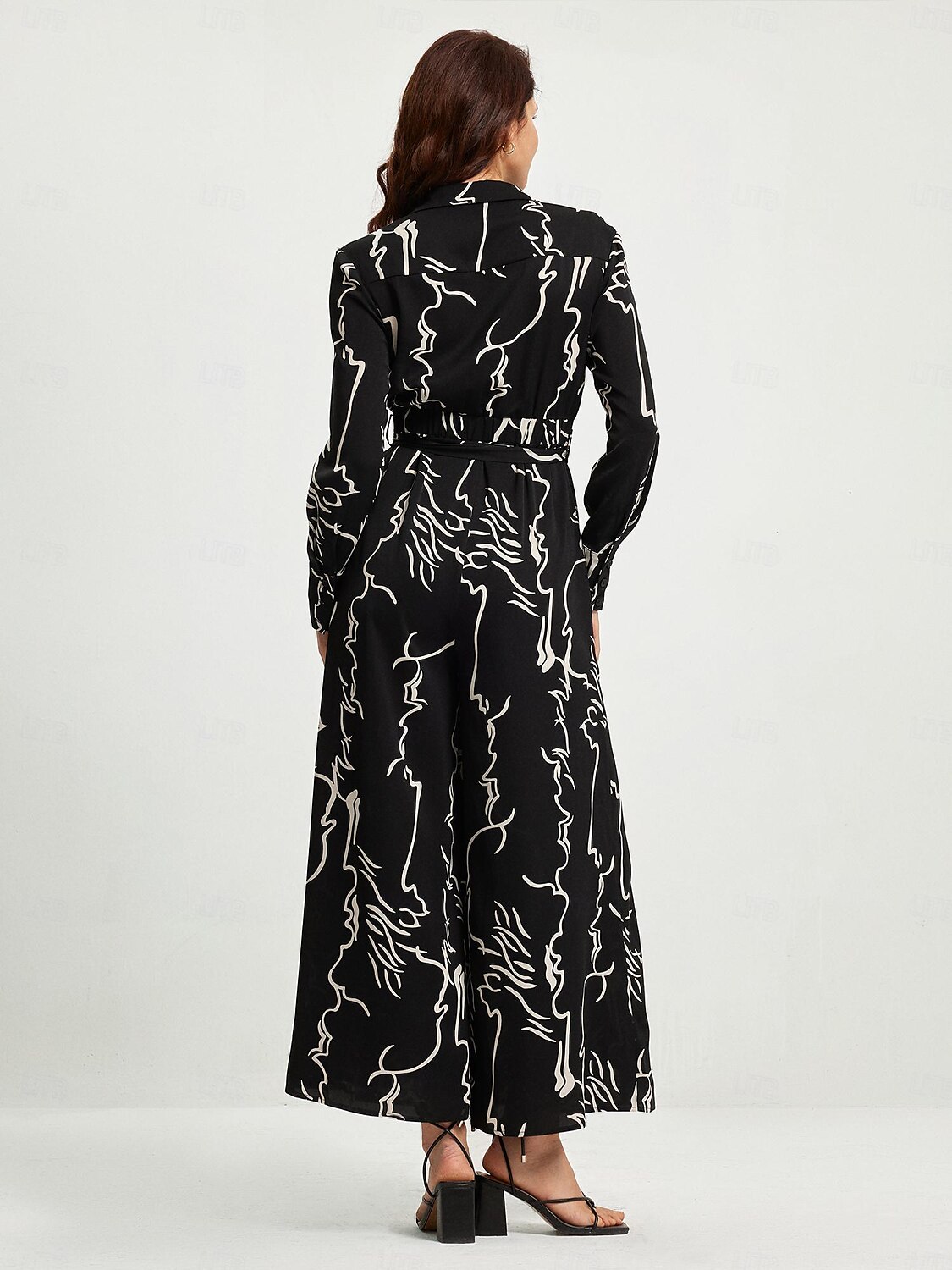 marmor graffiti playsuit skjortekrage langermet jumpsuit 2025 - $58.99 -P6