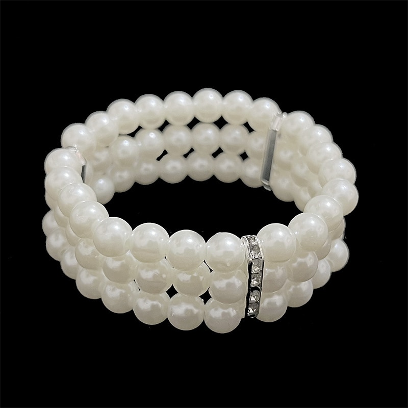 Bride Pearl Bracelet Necklace Earring Ring Handheld Bag Jewelry Set with 6 Diamond Set for Ladies 2025 - $33.99 –P6