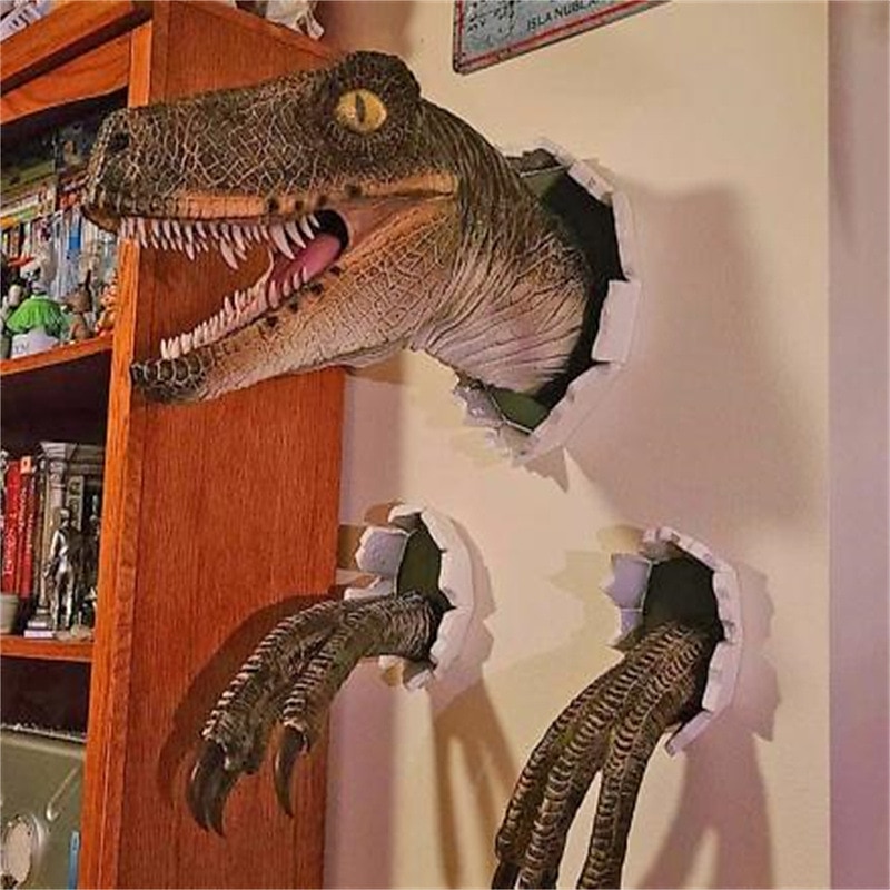 Parede da estátua do velociraptor, escultura da cabeça do dinossauro da montagem na parede, decoração do busto do dinossauro de 2026 por $40.99 –P1