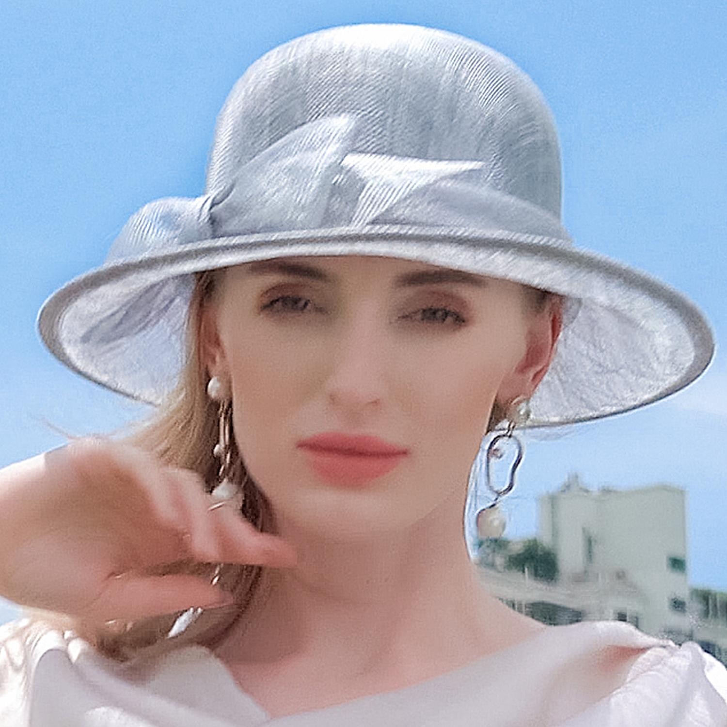 Chapeaux melon en lin/chapeau cloche, chapeau seau, chapeau de soleil, fête de thé, mariage élégant avec nœud papillon, couvre-chef de 2025 ? $49.99 –P8