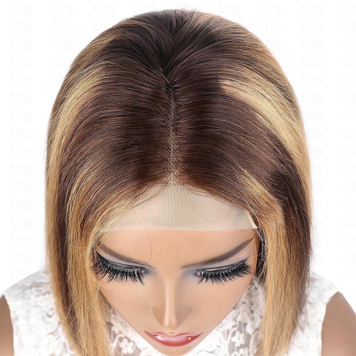 perruque en cheveux humains à reflets perruque bob p4/27 4x4 perruque courte en dentelle droite de 2025 ? $126.99 –P6