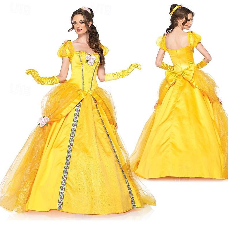 Sleeping Beauty Beauty and the Beast Princess Belle Flower Girl Dress Tulle Dresses Women's Movie Cosplay Cosplay Costume Party Yellow Dress Petticoat Halloween Carnival Polyester With Costume Wigs 2025 - $73.99 –P2