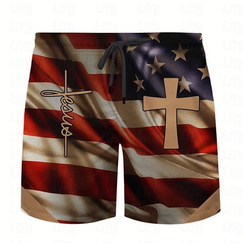 Homme Croix Drapeau national Maillots de bain Shorts de bain Shorts de Surf Taille Moyenne Vacances Punk & Gothique Style de villégiature Soirée Fête Vêtements de rue Cordon de serrage avec doublure de 2025 ? $17.99 –P7