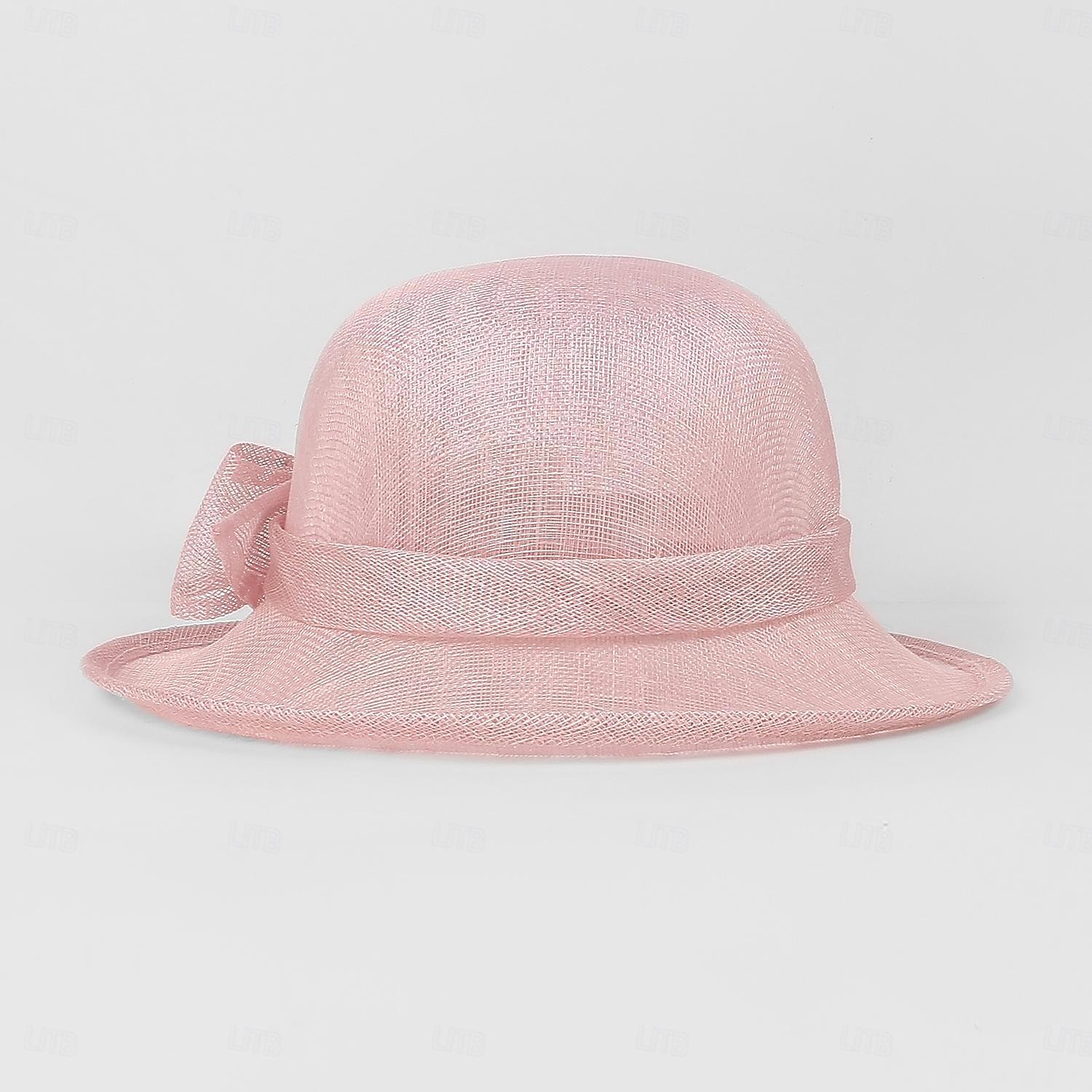 Chapeaux melon en lin/chapeau cloche, chapeau seau, chapeau de soleil, fête de thé, mariage élégant avec nœud papillon, couvre-chef de 2025 ? $49.99 –P20