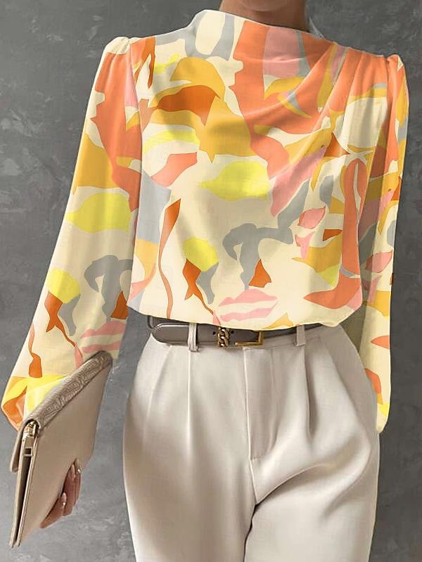 Naisille Blouse Muoti Tulostus Pitkät Hihet Normaali Huiput Crew Kaula Työ Keltainen Vaaleanpunainen Punainen Kevät Syksy 2025 - $32.99 –P3