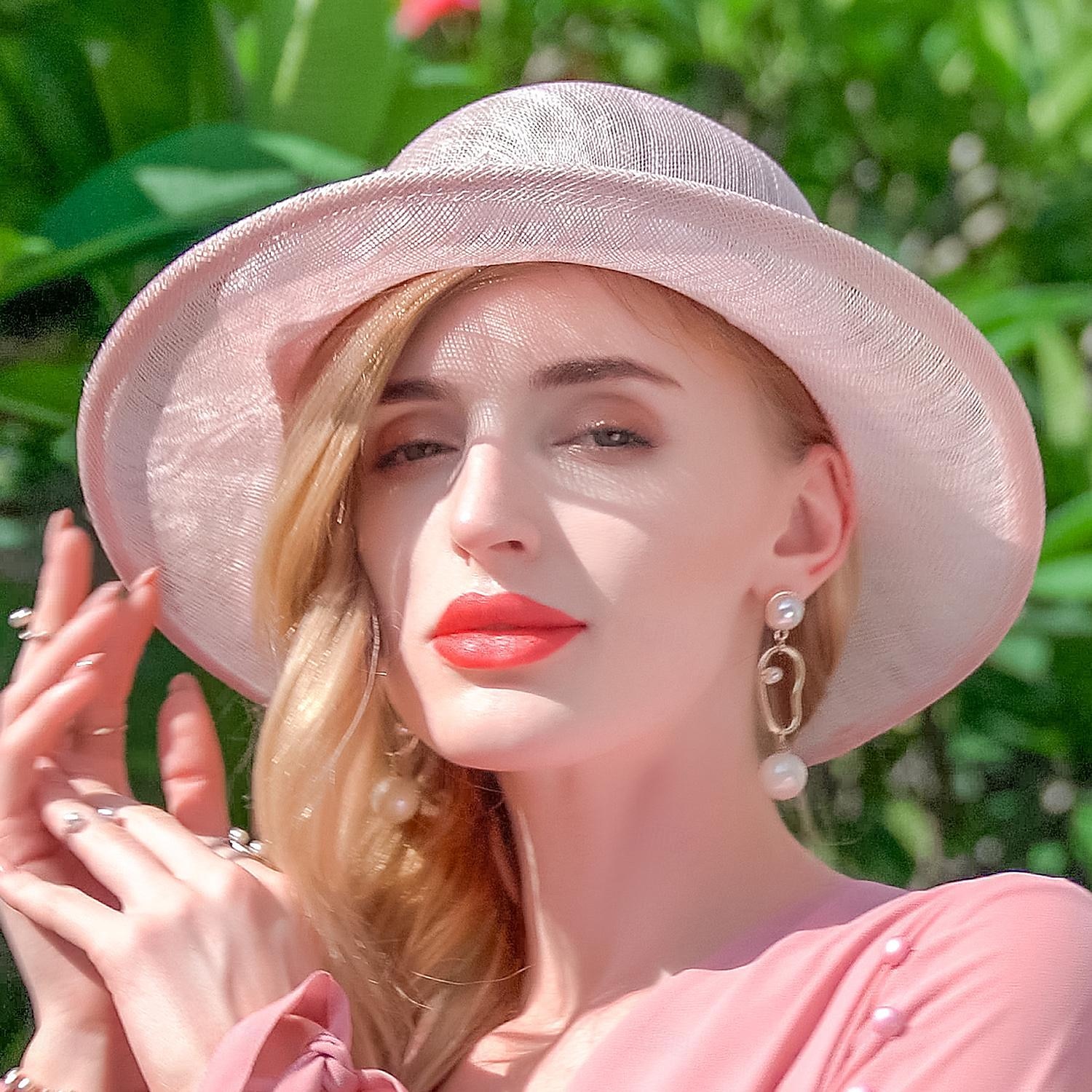 Chapeaux melon en lin/chapeau cloche, chapeau seau, chapeau de soleil, fête de thé, mariage élégant avec nœud papillon, couvre-chef de 2025 ? $49.99 –P4
