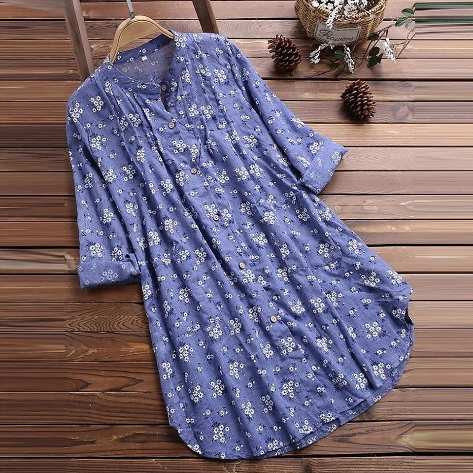 cămașă de in Topuri lungi din bumbac Blat alb din bumbac Bluză albă din bumbac Pentru femei Alb Albastru piscină Trifoi Floral Buton Imprimare Stradă Zilnic Modă Rotund Lenjerie de bumbac Fit regulat 2025 - $26.99 –P3