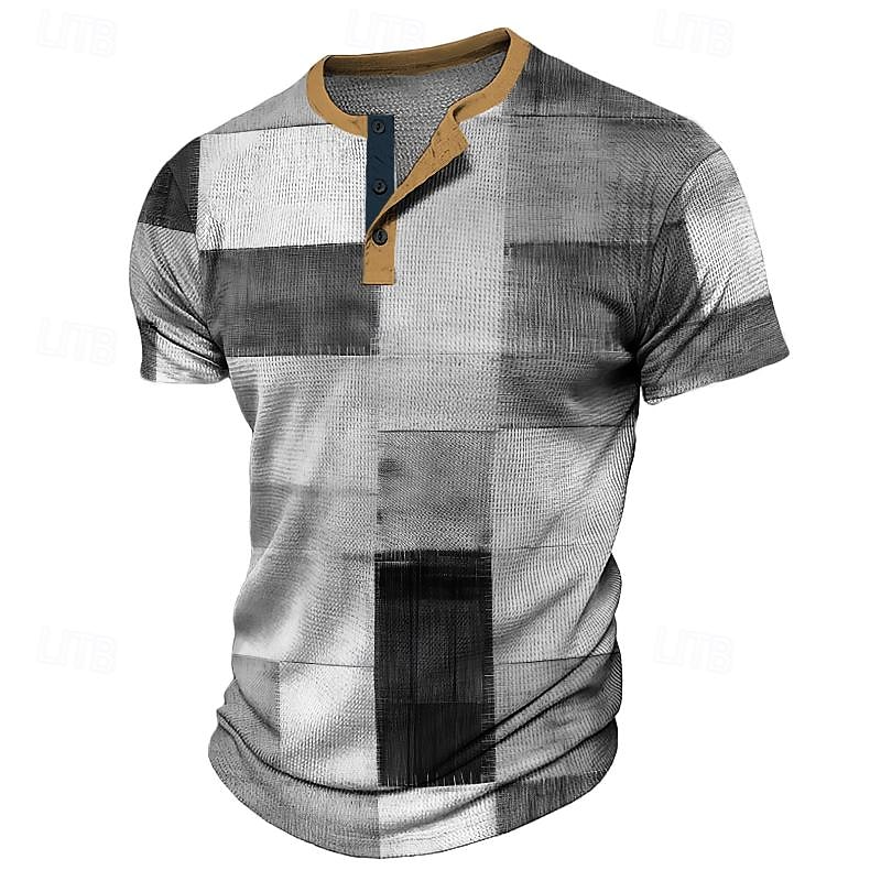 Hombre Plaid Patrón de mosaico falso Henley Shirt Camiseta de gofres Manga Corta Impresión 3D Moda Diario Casual Deporte Casual Diario Primavera verano Azul Piscina Marrón Verde Trébol Gris Henley 2025 - $20.99 –P7