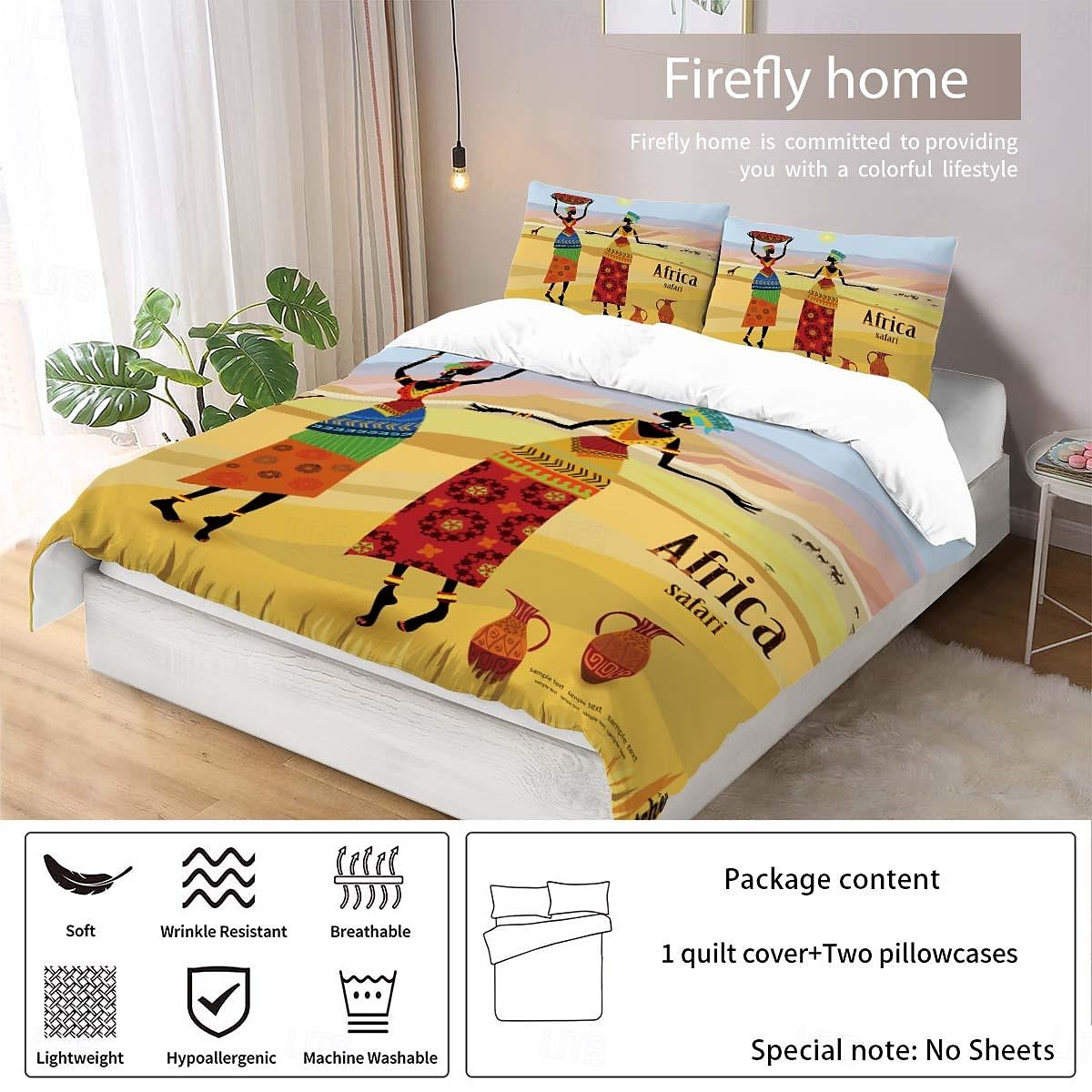 Three piece set of African primitive tribal character prints down duvet cover hotel bedroom guest room famous guest bed bedding comfortable set 1 down duvet cover 2 pillowcases king size bed s 2025 - $34.99 –P8