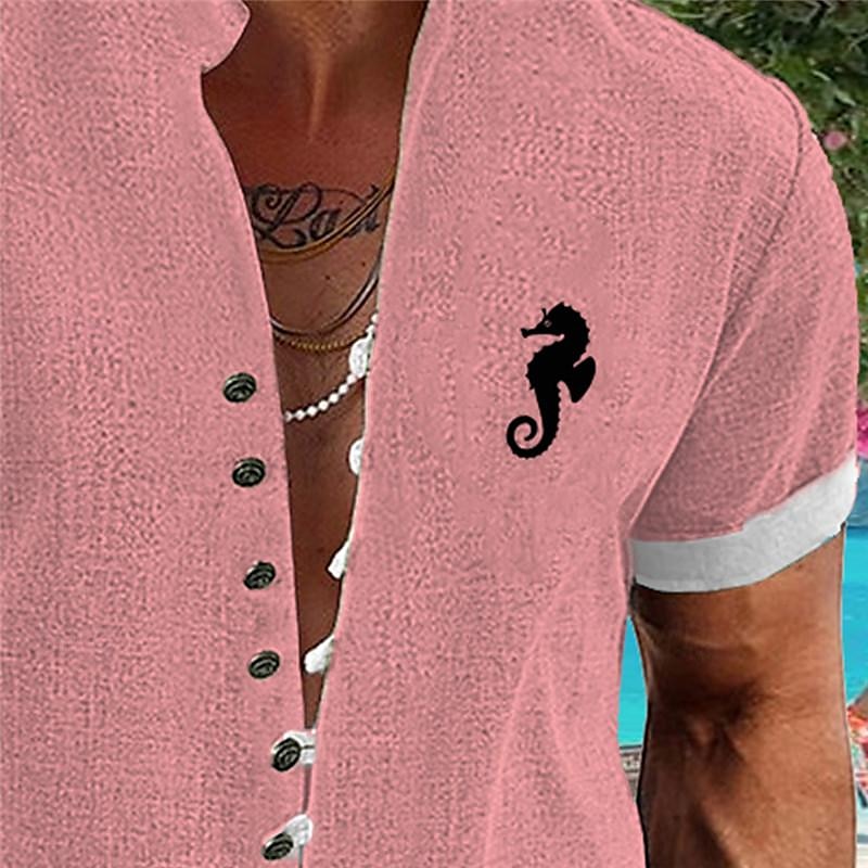 Homme Chemise hawaïenne Chemise Aloha Chemises imprimées Manches courtes Chemise Col Mao Hawaïen Station balnéaire Vacances Hawaïen Rose Claire Bleu Violet S M L de 2025 ? $22.99 –P3