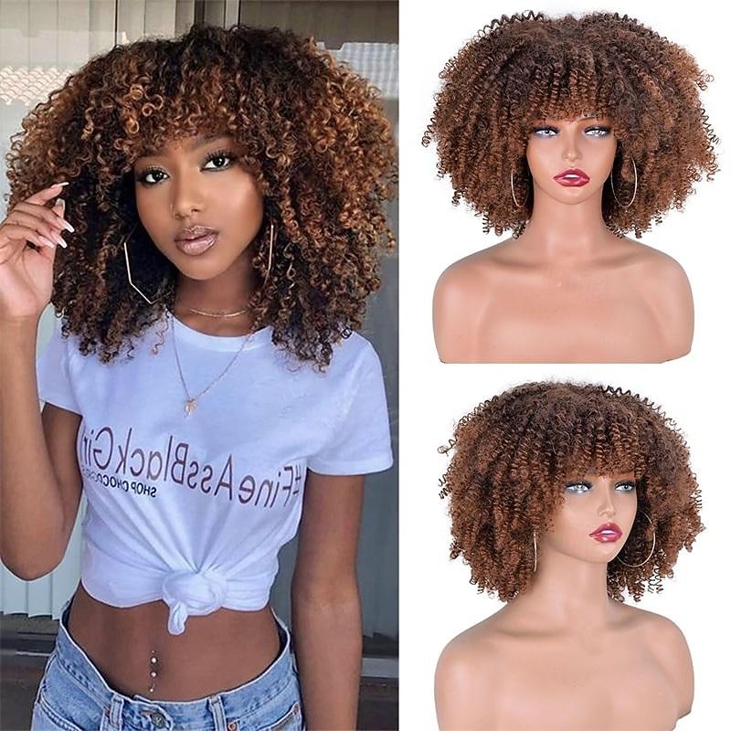 Afro Kinky Curly Wig with Bangs 12 Inches Synthetic Full Wigs Heat Resistant Short Kinky Curly Wigs for Daily Party Halloween Wigs 2025 - $21.99 –P10