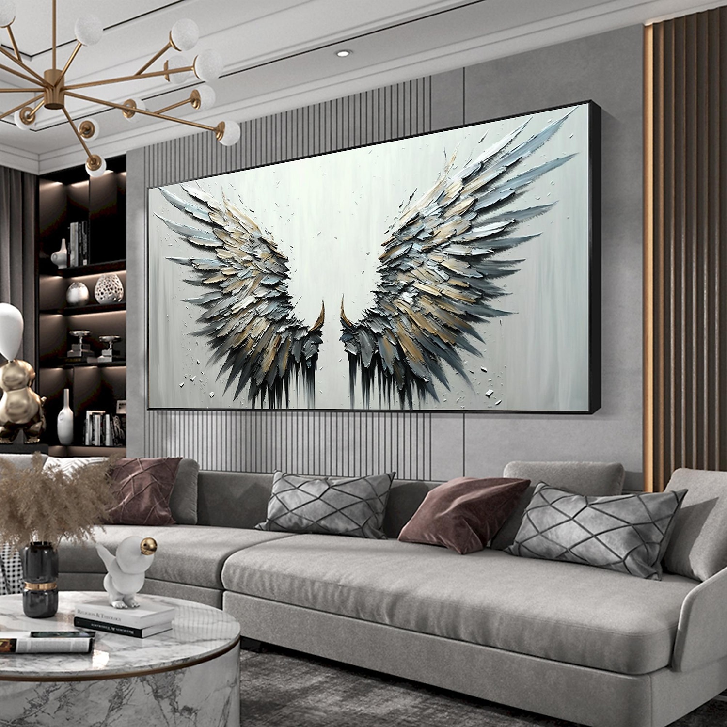 Handmade Original Angel Wing Oil Painting On Canvas Wall Art Decor Abstract Minimalist black Painting for Home Decor With Stretched Frame/Without Inner Frame Painting 2025 - $131.99 –P5