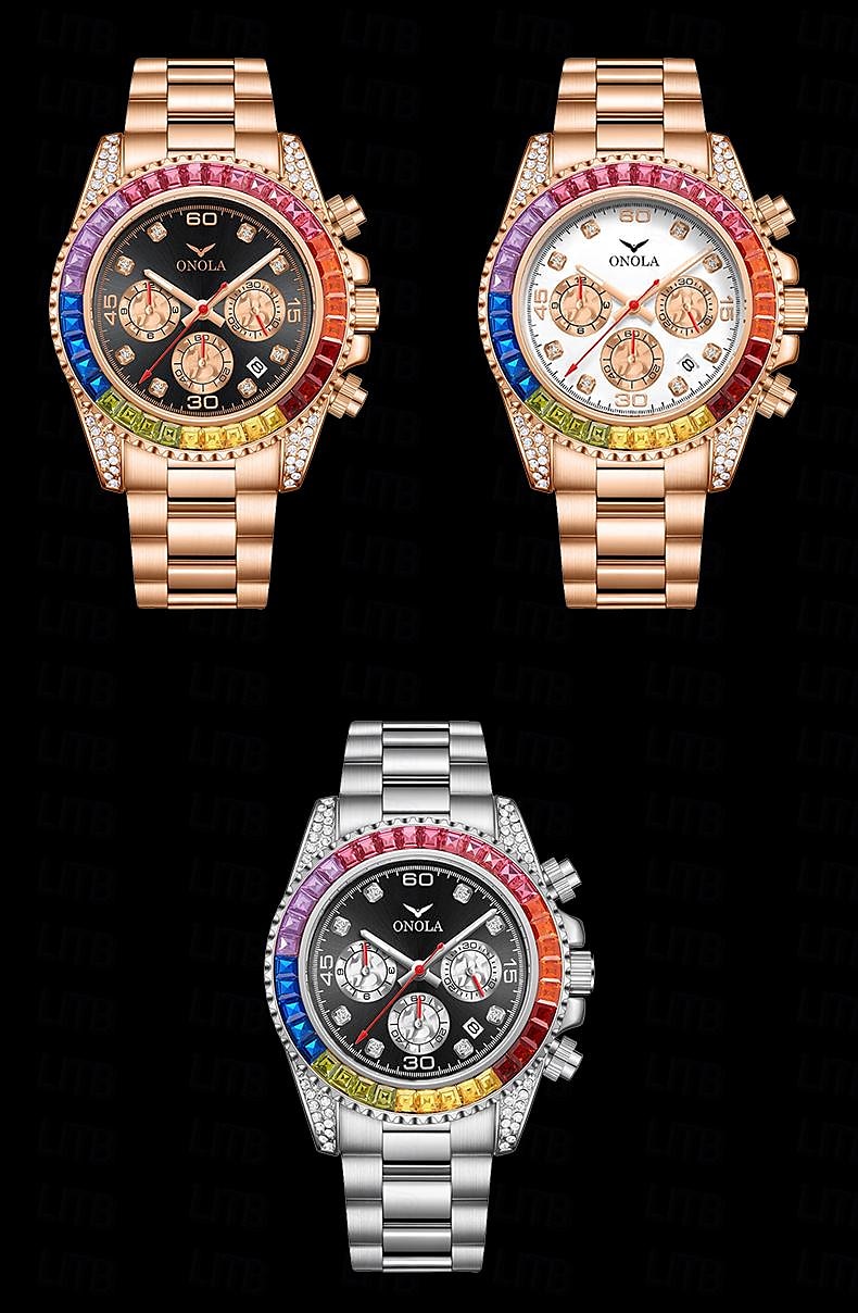 ONOLA Luxury Iced Watches Men Automatic Date Multifunctional Steel Clocks Fashion Rainbow Diamond Quartz Wristwatch 2025 - $48.99 –P13