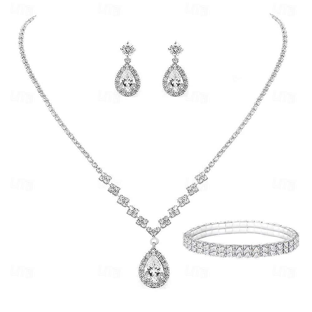 Conjunto de Joias de Água Diamante para Vestidos de Dama de Honra Brincos Colar de Ondas de Gota de Água Pulseira Presente de Dia dos Namorados de 2026 por $16.09 –P10