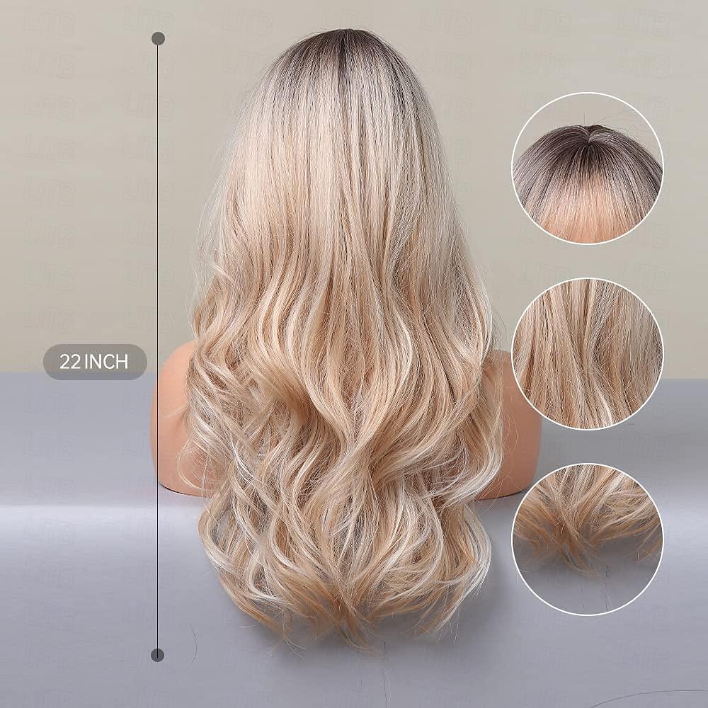 Parrucche lunghe bionde con riflessi parrucche bionde ricce e ondulate per donne biondo miele misto biondo platino dall'aspetto naturale per uso quotidiano cosplay feste e parrucche di Halloween del 2025 a $21.99 –P7