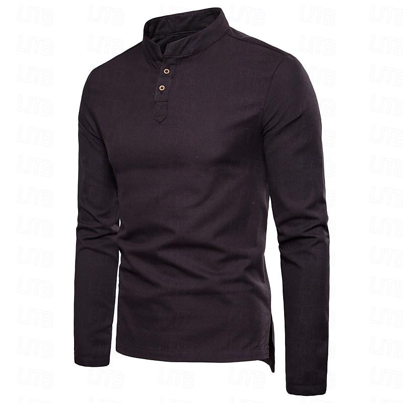 Per uomo Camicia camicia di lino Camicia in lino e cotone Camicia in cotone bianco Camicia con colletto cinese Camicia con colletto alla coreana Liscio Da mare Hawaiano Nero Bianco Blu Arancione del 2025 a $8.39 –P10