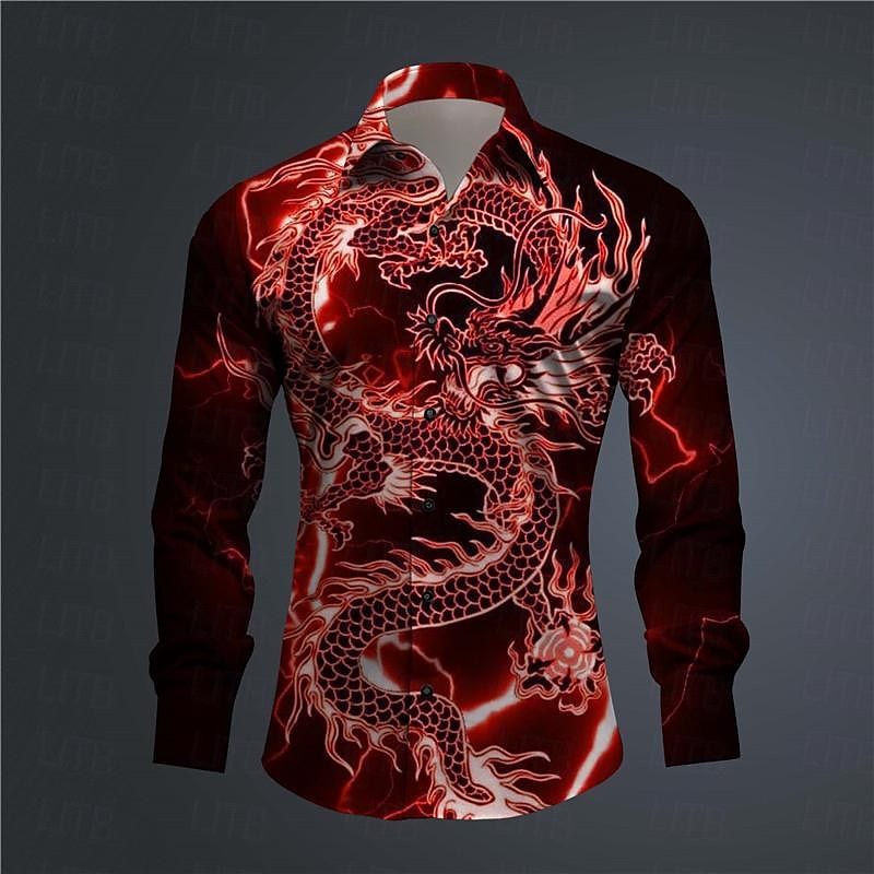 Homme Dragon Chemise Chemise boutonnée manche longue Abstrait Usage quotidien Sortie Printemps Col rabattu Imprimer Bouton bas Noir Jaune Rose Claire Rouge Bleu Roi de 2025 ? $26.99 –P6