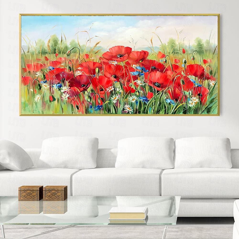 Ölgemälde, handgemaltes Mohnfeld-Gemälde, Kunstwerk, handgefertigtes Wildblumen-Ölgemälde, Landschaft, rote Mohnblumen, Ölgemälde für Wohnzimmer, Schlafzimmer, Hotelwand, Heimdekoration 2025 - $66.99 –P3