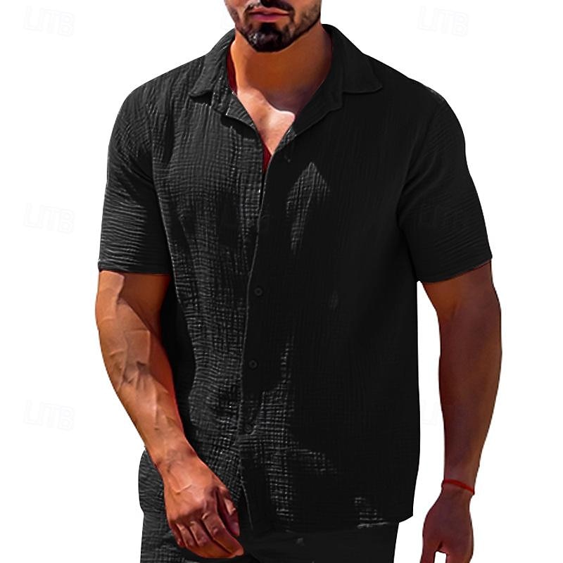 Men's Summer Shirt Casual Shirt Beach Shirt T Shirt Button Up Shirt Tee Black White Blue Brown khaki Short Sleeve Plain Lapel Vacation Hawaiian Button-Down Clothing Apparel Polyester Fashion Casual 2025 - $25.99 –P7