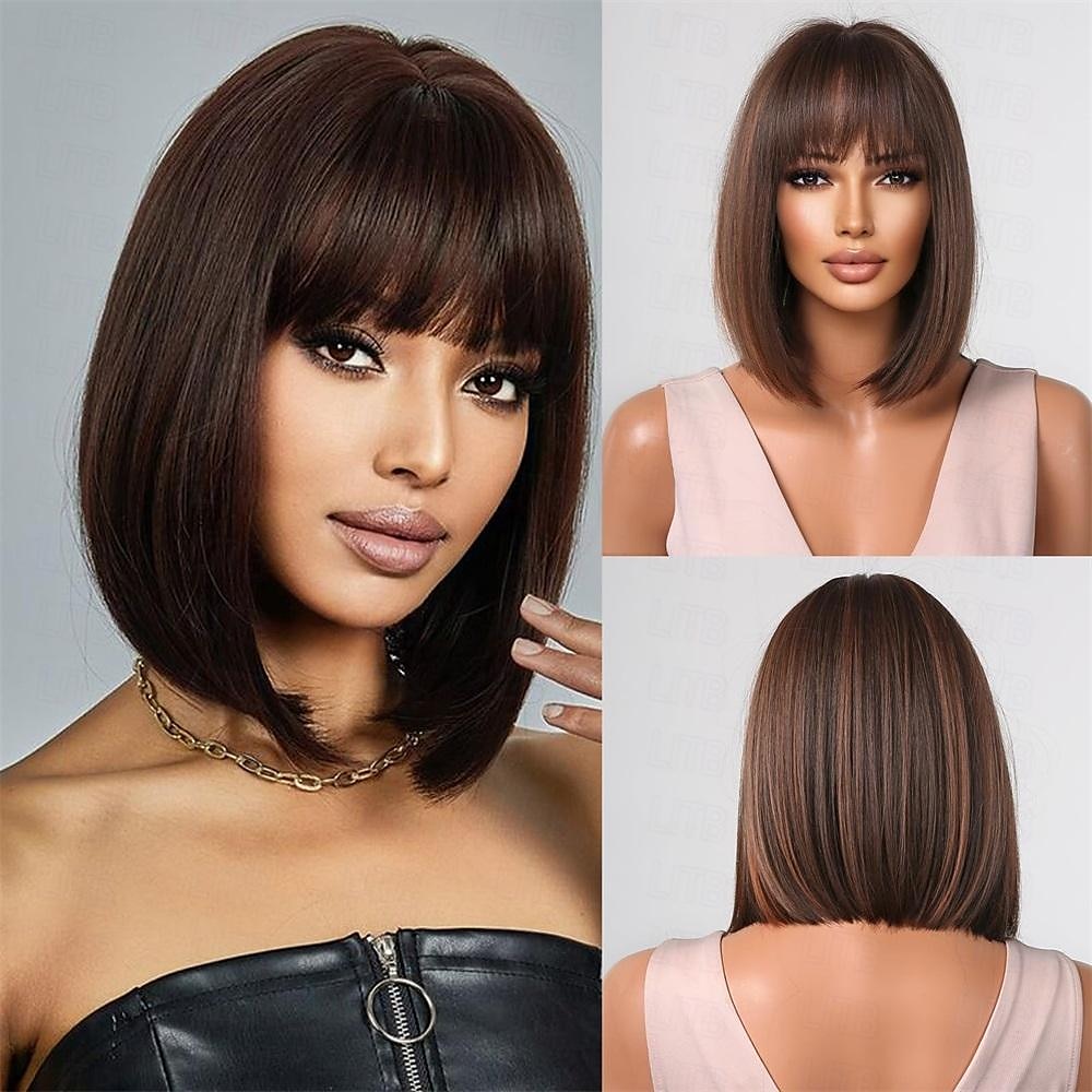 parrucca bionda con frangia parrucche bionde corte e ondulate con radici scure per donne capelli sintetici resistenti al calore parrucche carine dall'aspetto naturale per del 2025 a $18.99 –P6