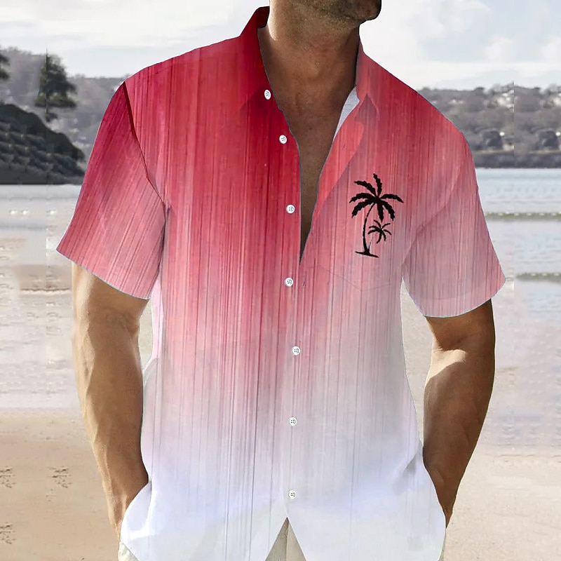 Férfi Színátmenet Pálmafa Trópusi növények Hawaii ing Aloha ing Rövid ujjú Ing Szabadság Hawaii Szabadtéri Vakáció Hawaii Rubin Kék Barna S M L 2025 - $24.99 –P3