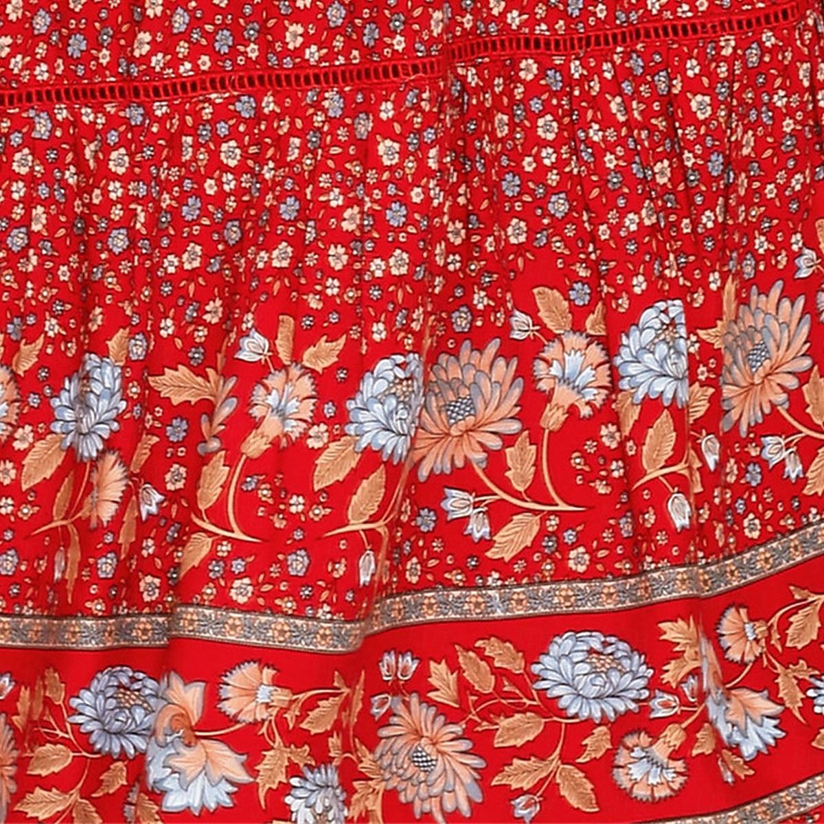 spódnica damska linia swing bohemia maxi spódnice z wysokim stanem kwiatowy wzór kwiatowy wakacje wakacje lato casual boho morela czerwony 2025 - $26.99 –P10