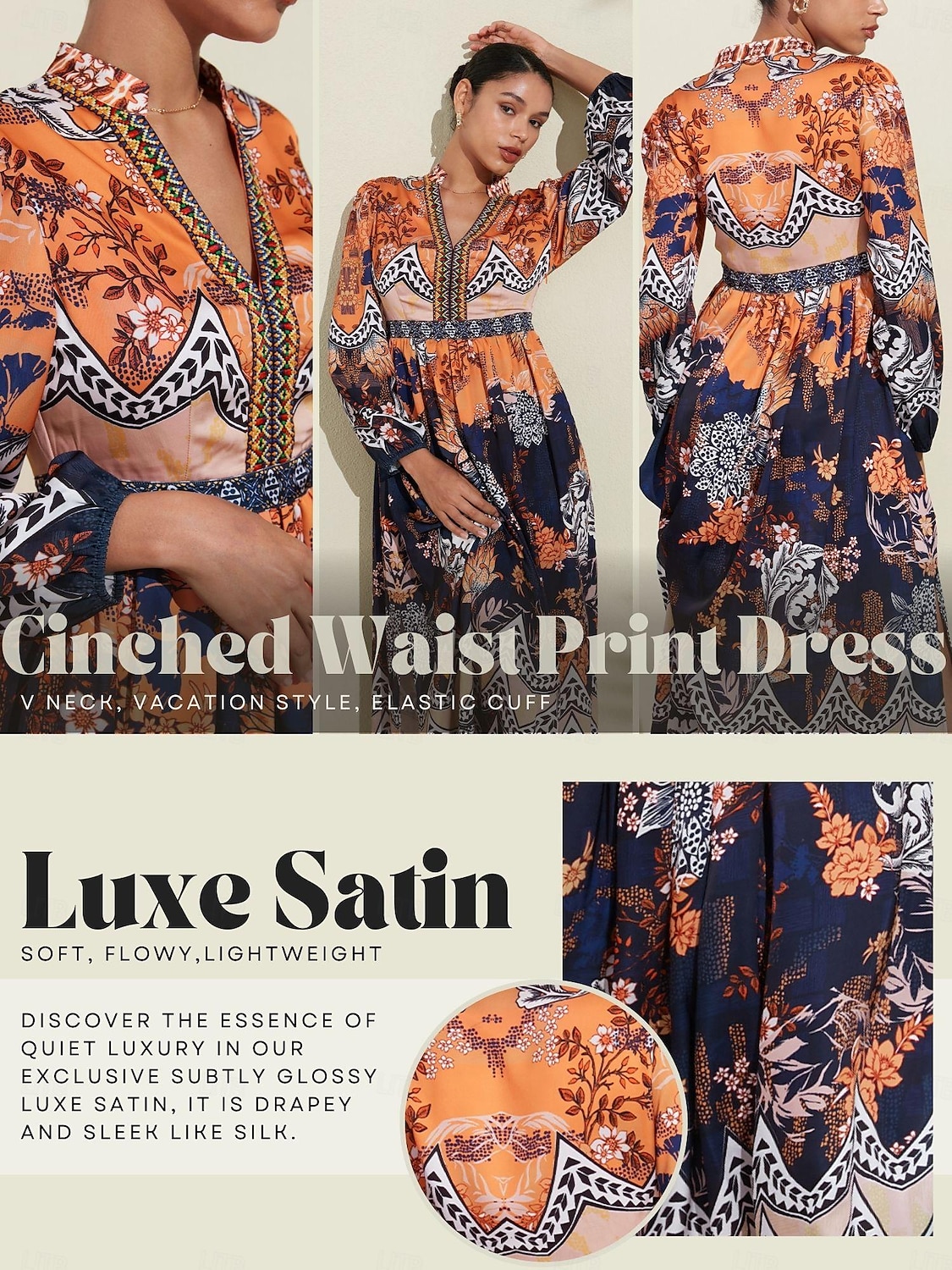vestido boho floral con cuello en v y puños elásticos 2025 - $72.99 –P1