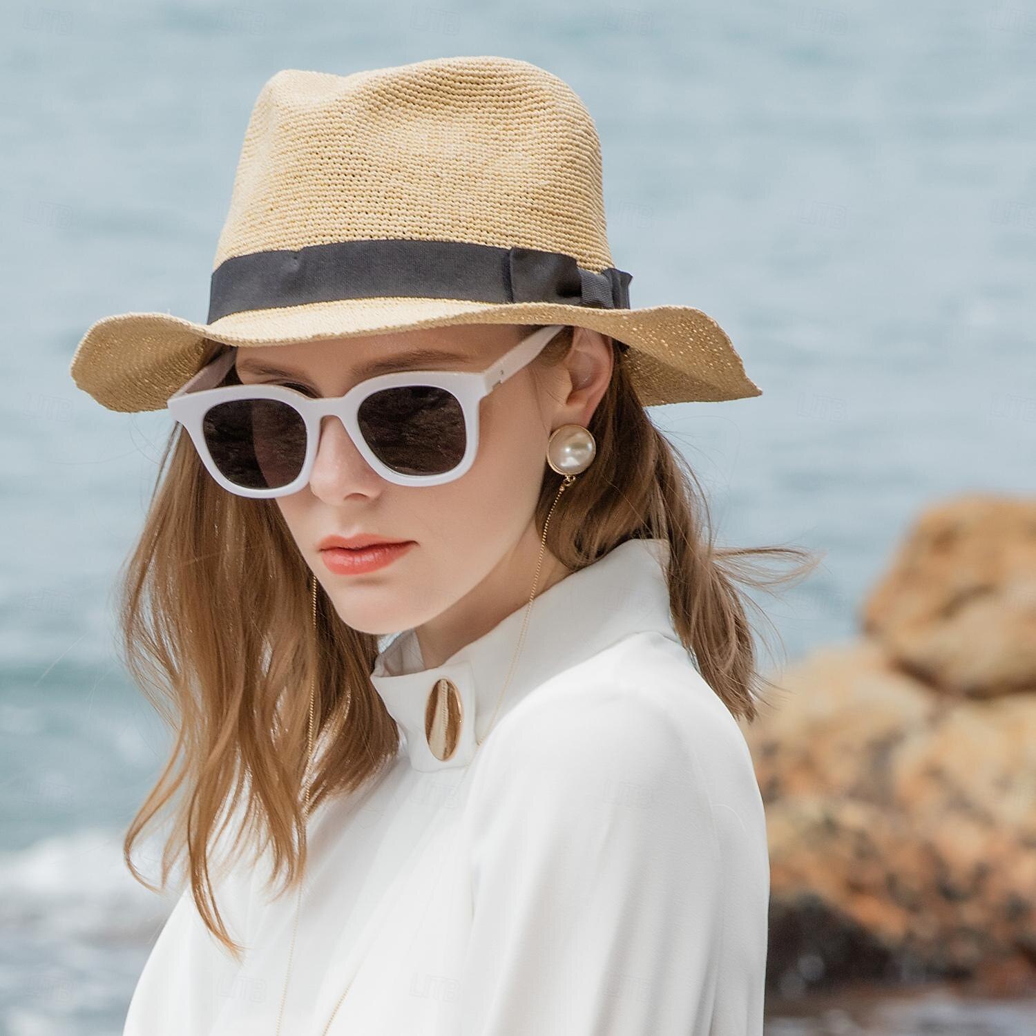 Chapeaux Fibre naturelle Paille Chapeau de seau Chapeau de Paille Chapeau de soleil Mariage Casual simple Classique Avec Ruban Casque Couvre-chef de 2025 ? $30.99 –P6