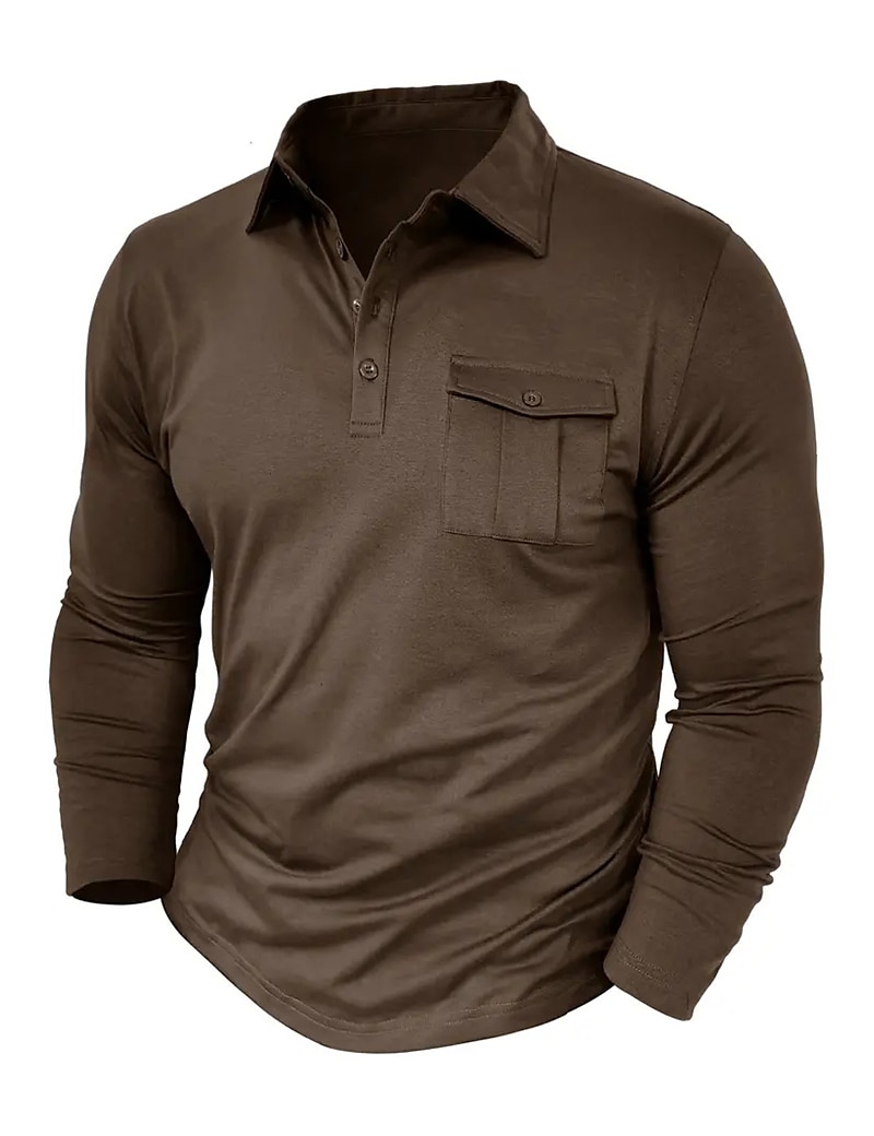 Herren Poloshirt Polos mit Knöpfen Casual Sport Kargen Langarm Modisch Basic Glatt Taste Tasche Frühling & Herbst Regular Fit Schwarz Weiß Armeegrün Rote Marineblau Dunkelgrün Poloshirt 2025 - $22.99 –P1