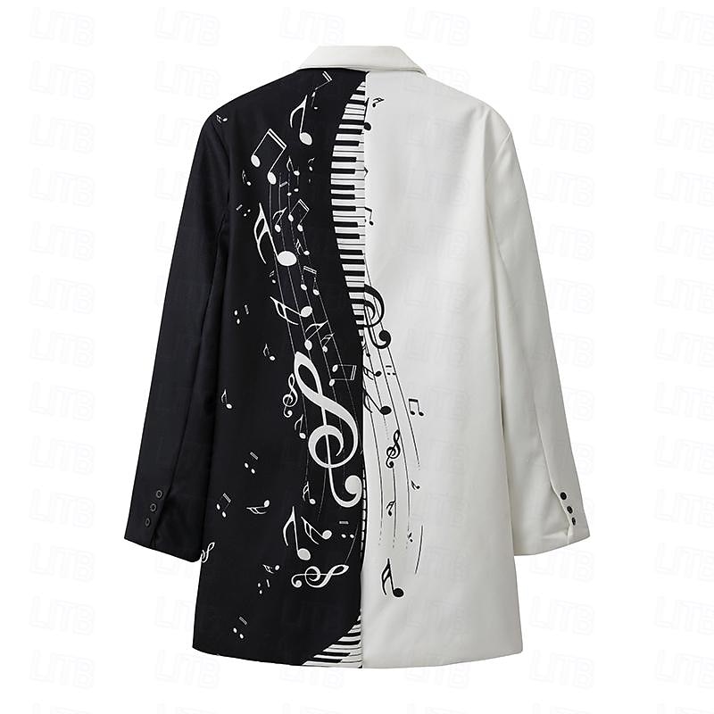 Men's Musical Notes Winter Coat Overcoat Coat Warm Breathable Comfortable Fashion Streetwear Business Work Wear to work Going out Pocket Print Fall & Winter Turndown Long Sleeve Black White Sky Blue 2025 - $67.99 –P2