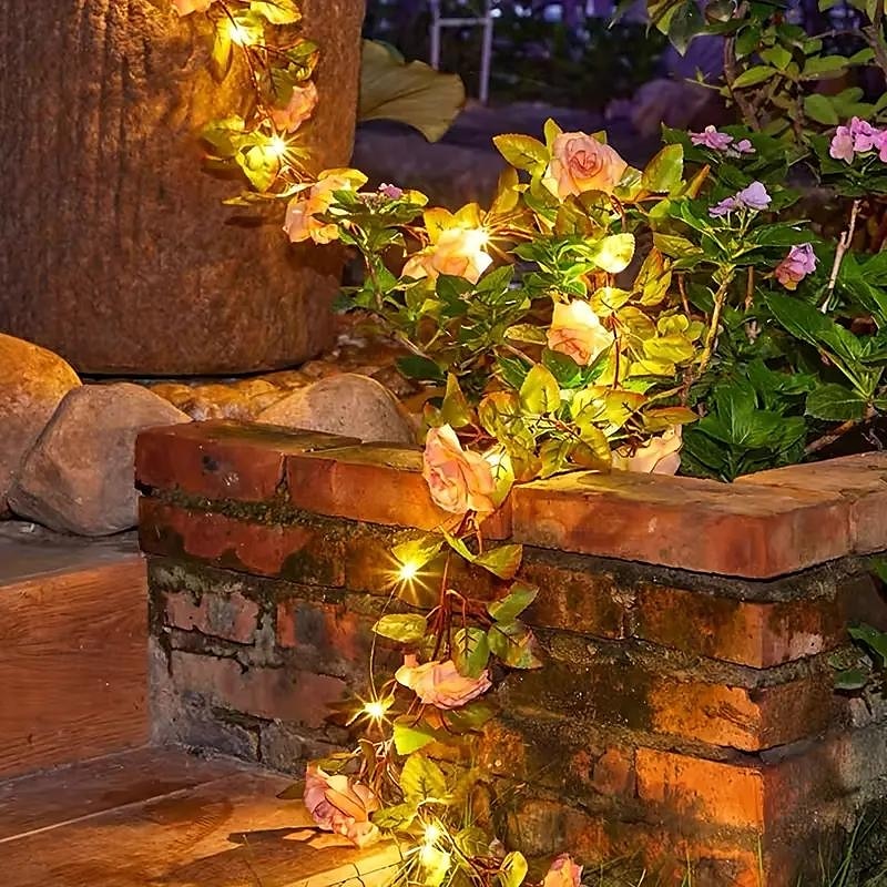 luci solari a forma di rosa con fiori per San Valentino, 2 m, 20 LED, impermeabili, luci da giardino natalizie per casa, camera da letto, festa, matrimonio, patio, decorazione del 2025 a $21.99 –P9