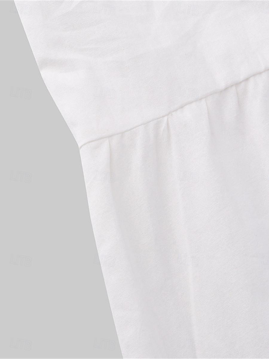 Damen mittellanges Kleid weiß gestuft Bohemian Stil kurze Puffärmel lässig fließend Strand Sommer atmungsaktive Baumwolle Kleidung Bekleidung 2025 - $46.99 –P10