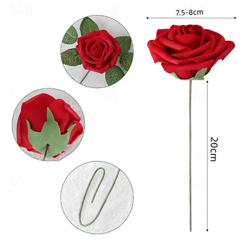 25 de trandafiri cutie cadou europeana spuma pe trandafiri cu tulpina si suport pentru flori artificiale pentru ziua indragostitilor 2025 - $19.49 –P10