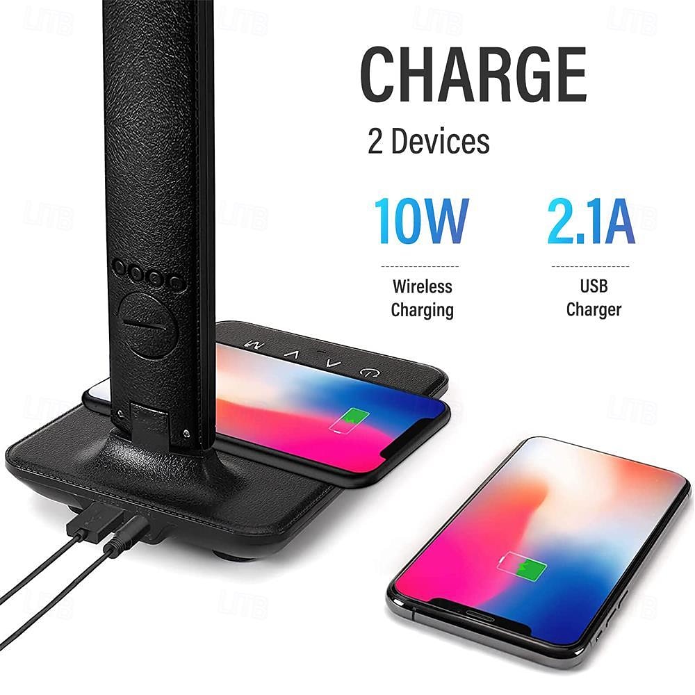 Shustar-LED Desk Lamp 10W QI Wireless Rechargeable with Clock Dimmable Eye Protection for Office and Study Room 2025 - $74.99 –P7