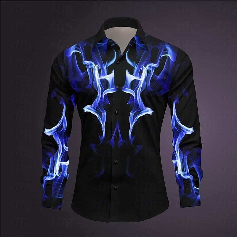 Miesten Geometrinen printti antaa potkut Paita Button Up paita Pitkähihainen Abstrakti Subkulttuuri Arki-asut Bile Kevät Sänkyjen avaus Painettu Painike alas Tumman punainen Keltainen Punastuvan 2025 - $26.99 –P3