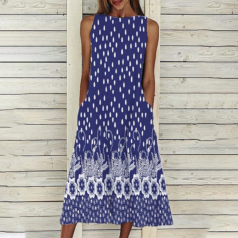 Kvinnors Midi Klänning Casual Klänning Shift Klänning Tank Klänning Prickig Tryck Crew Hals Bas Daglig Semester Ärmlös Sommar Vår 2025 - $36.99 –P5